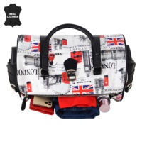 Bolsa de Viaje de Cuero Genuino con Acabado Brillante Personalizado, Diseño con Estampado de Londres, Marca Privada OEM/ODM, Venta al Por Mayor, Estilo de Viaje