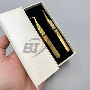 Marque privée personnalisée 2 pièces boîte 90 degrés L Type or Plasma poignée en diamant pince à épiler d'extension de cils en acier inoxydable - Product Image 1