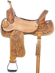 Nouvelle selle de cheval en cuir façonnée à la main de style western - Selle de cowboy florale sculptée à la main avec étriers - Product Image 1