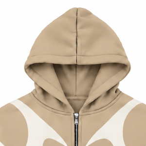 Sudadera con capucha beige con paneles en contraste y cremallera completa para hombre, estilo urbano, manga larga, informal, de forro polar, con bolsillos laterales. - Product Image 3