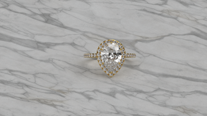 Bague de fiançailles solitaire pour femme en or plaqué 18K 14K avec diamant de laboratoire taille poire et halo de micro-pavés de diamants ronds - Product Image 4