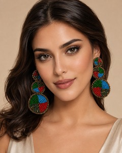Pendientes Colgantes Bohemios de Fiesta con Cuentas de Semillas Multicolor Hechas a Mano, Diseño Geométrico de Triple Círculo, para Mujer, Venta al por Mayor - Product Image 4