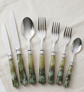 Juego de Cubiertos Vintage con Mango de Resina, Cubertería de Acero Inoxidable, Vajilla para Bodas, Apto para Lavavajillas, 7 Piezas - Product Image 1