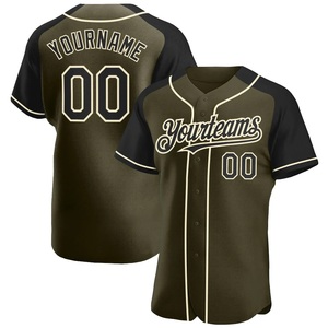 Camiseta de Béisbol Personalizada con Manga Raglán para Hombre, Color Verde Oliva y Negro, Manga Corta, Impresión Sublimada, Absorbe la Humedad, con Nombre y Número del Equipo - Product Image 1