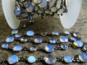 White Opal Quartz Round Coin Shape Briolette Faceted <b>alternative</b> Size Bezel Connector Chain - Product Image 3