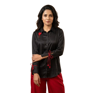 Chemise élégante pour femme en satin Giza noir HEART DROP, vêtements décontractés élégants de qualité supérieure pour femmes, vêtements de tous les jours, vente en gros - Product Image 1