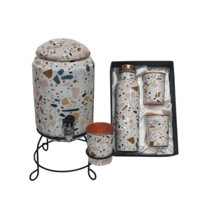 Top-Selling 100% Pure <b>Copper</b> Water Dispenser With Stand & Glass Set 5L Designer Terrazzo Enamel Printed <b>Copper</b> Water Tank - Product Image 1