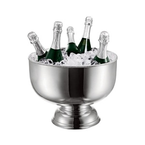 Silver Pedestal Champagne Cooler with <b>Beaded</b> Rim <b>Large</b> Metal Beverage Bowl Sophisticated Centerpiece Ice Bucket for Celebrations - Product Image 2