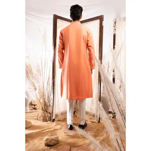 ชุดคุร์ตะผู้ชายปักลายชาติพันธุ์ผ้าฝ้ายแบบดั้งเดิมสำหรับงานแต่งงาน งานเลี้ยง ออกแบบโดยดีไซเนอร์ คุณภาพพรีเมียม สำหรับโอกาสพิเศษ แห้งเร็ว - Product Image 6