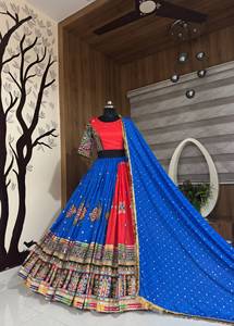 Color Block Embroidered Floor-Length Casual Leheriya Lehenga Set Traditional Embroidered <b>Dress</b> for Festival Wedding Stage Wear - Product Image 6