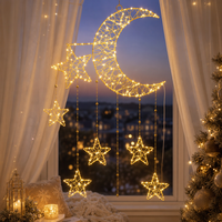 Décoration murale en forme de croissant de lune doré pour l'Aïd du Ramadan avec six étoiles perlées, à LED à piles, modèle MS618, pour la vente en gros