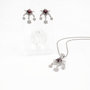 925 Sterling Silver Natural <b>Garnet</b> Pendant & <b>Earring</b> Set Rhodium Plated OEM ODM Fine Jewelry - Product Image 1