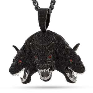 Pendentif Luxira Jewels Chien à Trois Têtes Noir avec Détail Œil Rouge Moissanite Plaqué Argent 925 Style Hip Hop Unisexe pour Soirée et Déclaration de Style - Product Image 2