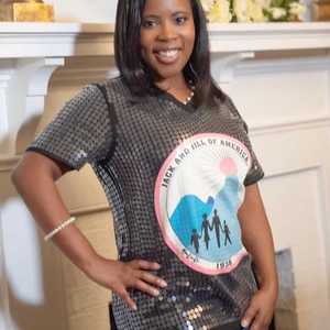 Jack and Jill <b>Sequin</b> V Neck <b>Top</b> Women Short Sleeve Black Bling T-Shirt Custom Greek Inspired Fashion Apparel for Ladies - Product Image 6