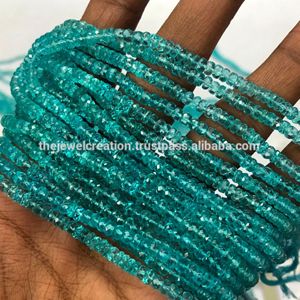 Perles de pierres précieuses en apatite bleu ciel naturel facettées rondelles de 3 mm et 4 mm, fil de perles, dernier design pour la fabrication de bijoux, offres tendance - Product Image 1