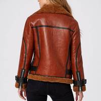 Veste de moto en peau de mouton respirante surdimensionnée Blanche Rusty Brown avec cuir véritable - Veste en cuir marron
