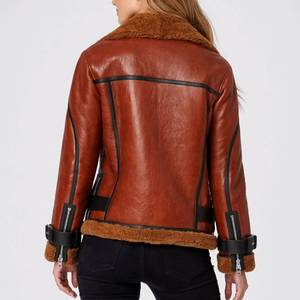 Veste de moto en peau de mouton respirante surdimensionnée Blanche Rusty Brown avec cuir véritable - Veste en cuir marron - Product Image 3