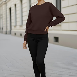 Sudadera de Cuello Redondo para Mujer, Color Sólido, 100% Algodón, Tejido de Punto, Corte Regular, Manga Larga, Transpirable, para Otoño - Product Image 6