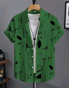 Chemise hawaïenne à manches courtes pour homme avec imprimés géométriques et abstraits de feuilles - Product Image 1