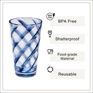 [Holar] Vasos de Plástico Reutilizables de 20 oz, Transparentes, con Diseño de Rayas Azules en Espiral, Resistentes a los Golpes, Hechos en Taiwán, para Fiestas al Aire Libre y Junto a la Piscina - Product Image 2