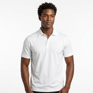 Polo à manches courtes pour homme, blanc, en coton tricoté uni, respirant, style décontracté, coupe classique - Product Image 6