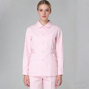 Blouse médicale unisexe rose tissée, 3 poches, fermeture boutonnée, détection d'aiguilles, thermocollage sans couture - Product Image 3