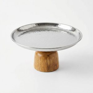 Handmade 22 cm SS304 Mirror Steel Cake Stand Food Safe Wood Pedestal for Cafe Home Decor Hotel & Wedding Table <b>Molded</b> Cake Tools - Product Image 3