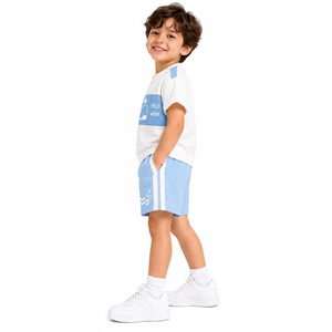 Kids Boys Jersey Cartoon Whale Graphic T-Shirt Shorts Set Summer Casual Two-Piece Outfit Short Sleeve Crew Neck 2-7 <b>Years</b> - Product Image 2