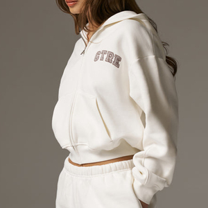 Survêtement personnalisé pour femme avec fermeture éclair, DTF OEM, ensemble décontracté deux pièces en polyester et coton, veste et pantalon, vêtements streetwear - Product Image 4