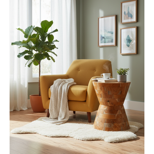 ARTERRA Luxury Hourglass <b>Side</b> <b>Table</b> <b>Rustic</b> Natural Grain Pattern Living Room Furniture Handmade Teak Craft - Product Image 3
