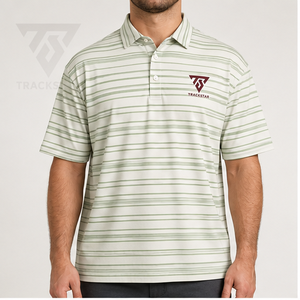 Polo de Manga Corta para Hombre Trackstar, Color Verde Salvia con Rayas Crema, Cuello con Botones, Estilo Casual para Golf, con Logotipo Personalizado - Product Image 1