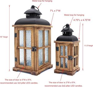 Rustic Wooden Outdoor <b>Lantern</b> <b>Set</b> Decorative Candle Holder with Embossed Glass and Metal Top Farmhouse Garden <b>Lantern</b> - Product Image 6