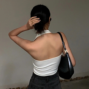 Cotton Sexy <b>Backless</b> Black White Tank <b>Tops</b> Halter Streetwear Vest Female Crop <b>Top</b> Summer 2027 Basic T-shirts Ladies - Product Image 4