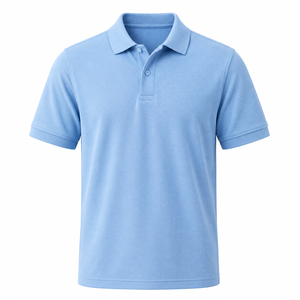 Polo homme bleu clair en piqué de coton respirant, coupe ajustée, manches courtes, pour le golf, vêtements d'été pour hommes - Product Image 1