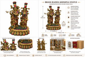 Handcrafted Brass Radha Krishna <b>Statue</b> Color Stone Inlay <b>Religious</b> Home Temple Decor Gift Figurine - Product Image 6
