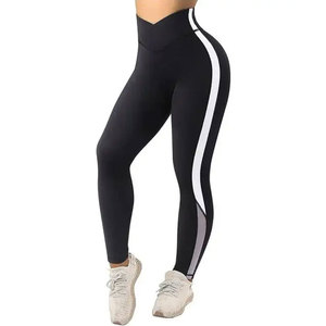 High Waist Solid Casual Yoga <b>Leggings</b> Full Length Spandex/Nylon Four-Way Stretch Elastic Waist Breathable Ribbed Quick Dry 220g - Product Image 5