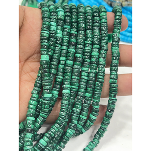 Perles de pierres précieuses de haute qualité pour la fabrication de bijoux, 17 pouces, malachite naturelle, forme Heishi lisse, taille 6-7 mm - Product Image 1