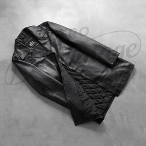 Manteau mi-long en cuir véritable noir de qualité supérieure pour homme - Trench-coat classique en peau de mouton véritable coupe ajustée avec fermeture boutonnée - Product Image 6