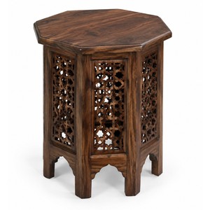 Table d'appoint octogonale marocaine en bois d'acacia artisanal avec treillis Mashrabiya – Vente en gros - Product Image 1