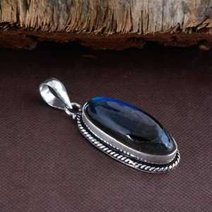 SHYAM JEWELRS Collar con Colgante de Labradorita de Plata 925, Perla de Agua Dulce Azul, Engaste Ovalado, Certificado IGI, Estilo Bohemia, Serpiente - Product Image 2