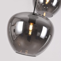 Prix de gros Haute qualité 3 têtes lustres en verre gris fumé et suspension escalier base ronde lampe pendante suspendue au plafond