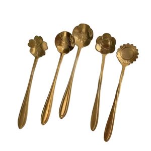 Wholesale Luxury <b>Gold</b> Stainless Steel Flower Spoon Set Cute Floral Shape Coffee <b>Teaspoons</b> Flatware Long Handle Dessert Cutlery - Product Image 1