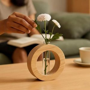 Moderno Florero y Soporte Redondo de Bambú Rústico para Mesa, Material Natural, Adorno para Escritorio del Hogar - Product Image 4