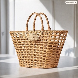 Sac fourre-tout pliable en rotin naturel tressé, grande capacité, ouverture supérieure, sac à main décontracté pour femme, usage quotidien, design ajouré, deux compartiments - Product Image 4