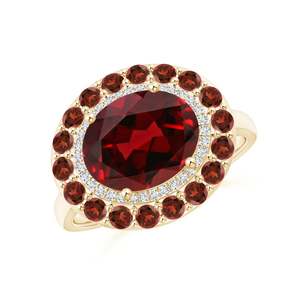 14K Solid Gold Sideways Oval <b>Garnet</b> Double Halo Cocktail <b>Ring</b> Handmade Customized Fine Jewelry Wedding Engagement & Party Wear - Product Image 1