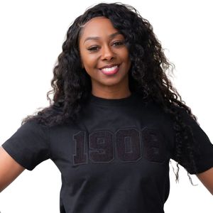 T-shirt à manches longues All Black Glitter 1908 pour femme, avec lettres grecques, en coton premium, décontracté et élégant - Product Image 6