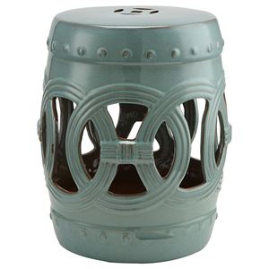 "Porcelain <b>Garden</b> <b>Stool</b> with Antique Blue Knotted Ring Design and Durable Glazed Finish" - Product Image 1