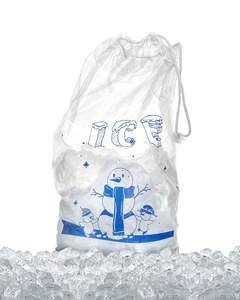 Bolsa de hielo impermeable con logotipo impreso desechable personalizado, bolsa de grado alimenticio LD HD de plástico transparente con o sin cordón - Product Image 6