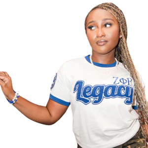 T-shirt Zeta Phi Beta en chenille pour femme, avec lettres grecques brodées, tee-shirt Ringer de qualité supérieure, tenue décontractée et élégante - Product Image 1