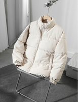 Veste d'hiver matelassée pour homme, couleur unie, col montant, fermeture éclair, rembourrage épais en polyester, coupe décontractée, coupe-vent, ajustement régulier